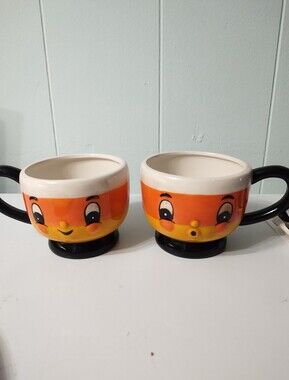New Johanna Parker Candy Corn Large Ceramic Mugs with Black Handle
